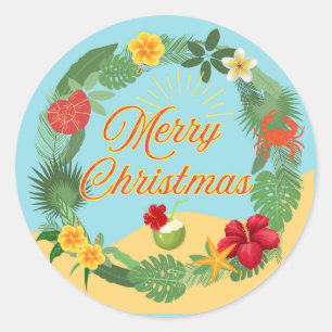 Tropical Christmas Wreath Classic Round Sticker