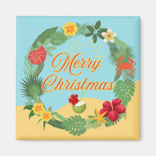Tropical Christmas Wreath Magnet