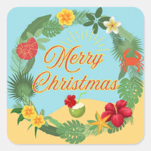 Tropical Christmas Wreath Square Sticker