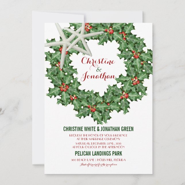 Tropical Christmas Wreath Wedding Invitations (Front)