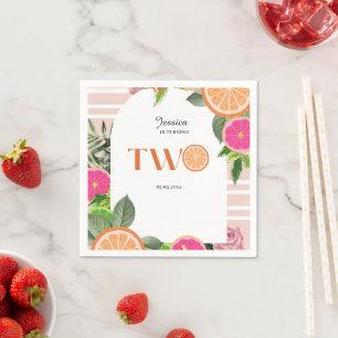 Tropical Citrus Baby second birthday Watercolor   Napkin