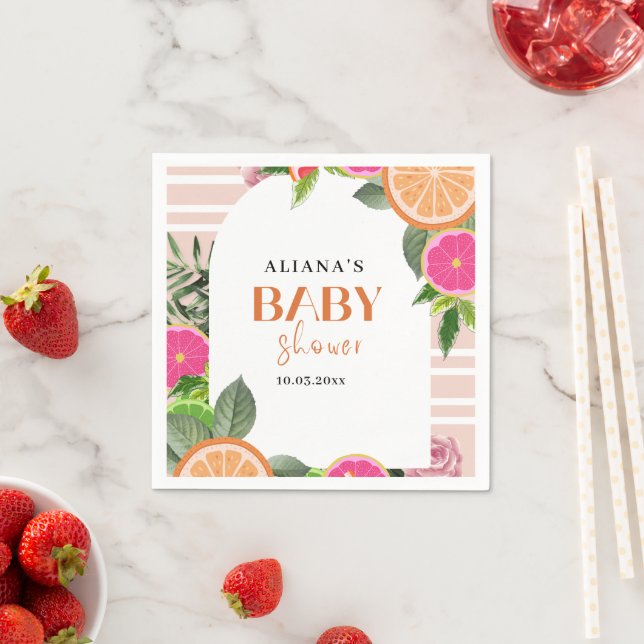 Tropical Citrus Baby Shower Watercolor Napkin (Insitu)