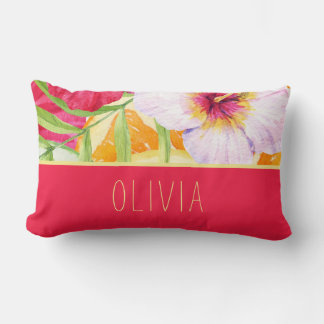 Tropical Citrus Bliss: Hibiscus & Citrus Fruit Lumbar Cushion
