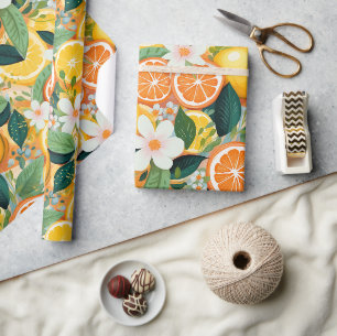 Tropical Citrus Bloom Floral  Wrapping Paper