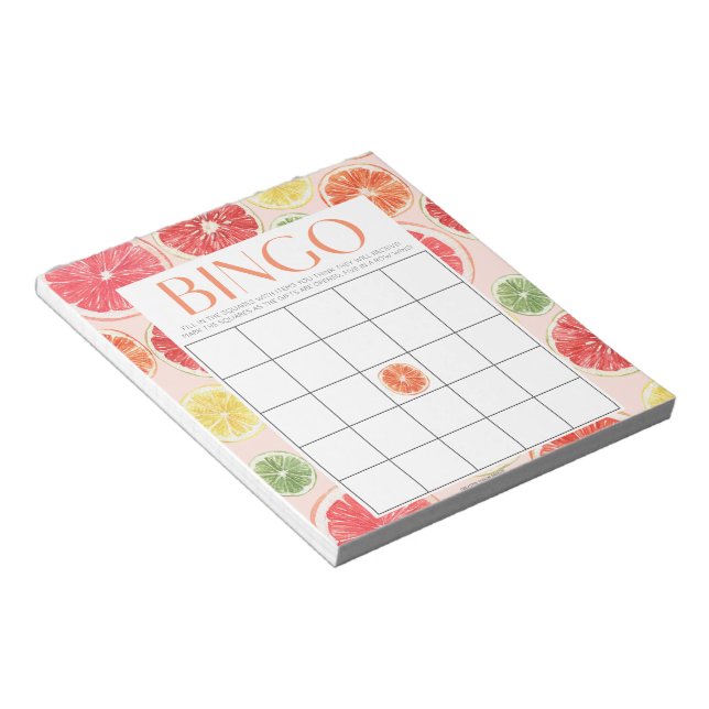 Tropical Citrus Bridal Shower 40 Bingo Sheets Notepad (Angled)