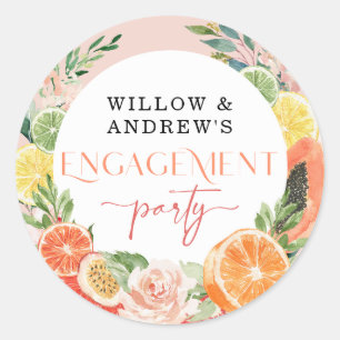 Tropical Citrus Bridal Shower Favour Classic Round Sticker