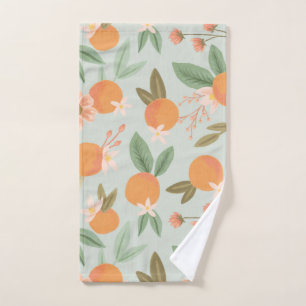 Tropical Citrus Floral Mint Green Hand Towel