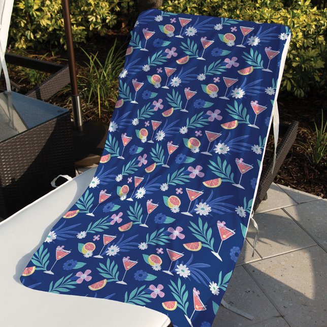 Tropical Citrus Fruit Cocktail Hour Pattern Blue Beach Towel (Creator Uploaded)