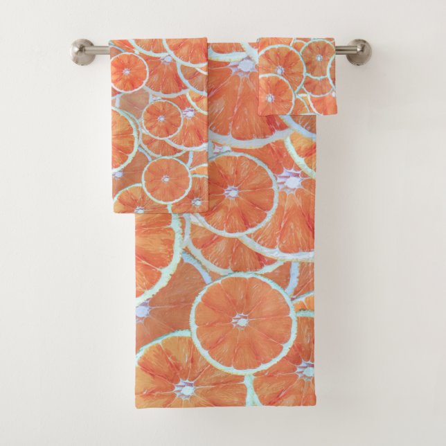 Tropical Citrus Fruit Oranges Tangerine Slices | Bath Towel Set (Insitu)