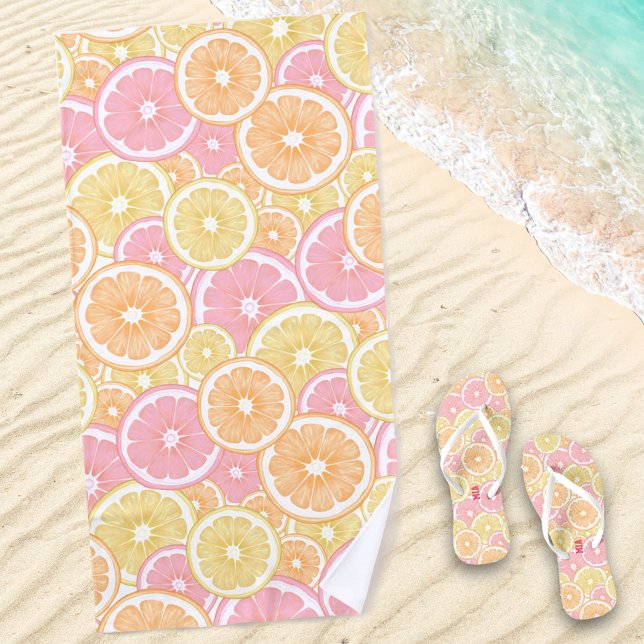 Tropical Citrus Fruit Pattern Beach Towel (Creator Uploaded)