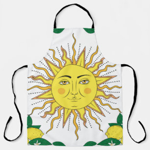 Tropical citrus lemon fruits with flowers frame an apron