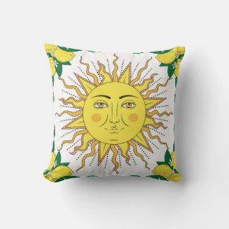 Tropical citrus lemon fruits with flowers frame an cushion
