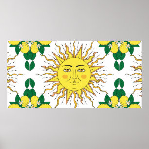 Tropical citrus lemon fruits with flowers frame an poster