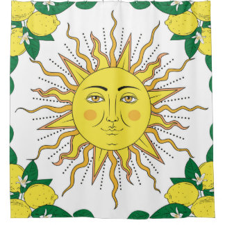 Tropical citrus lemon fruits with flowers frame an shower curtain