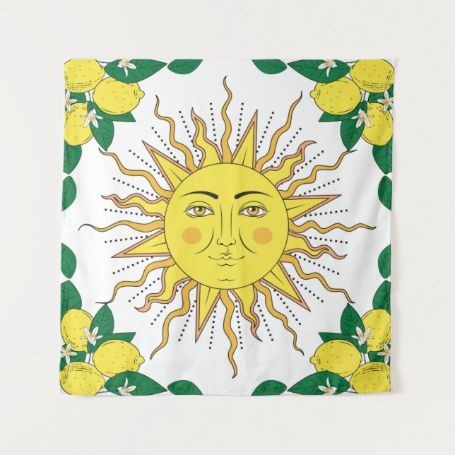 Tropical citrus lemon fruits with flowers frame an tapestry (Front)