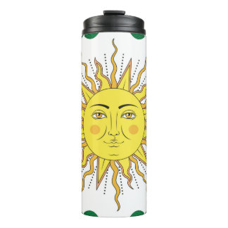 Tropical citrus lemon fruits with flowers frame an thermal tumbler