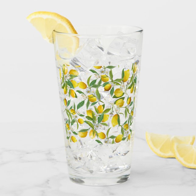 TROPICAL Citrus SUMMER FRUIT Flower lemon Slice  Glass (Front Ice)