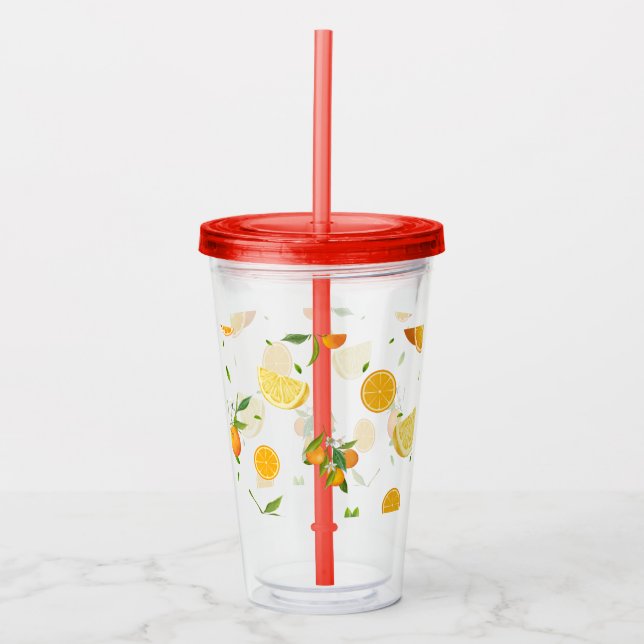 TROPICAL Citrus SUMMER FRUIT Orange lemon Slice  Acrylic Tumbler (Front)