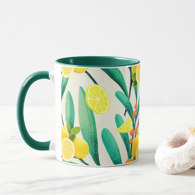 TROPICAL Citrus SUMMER FRUIT Orange lemon Slice  Mug (With Donut)