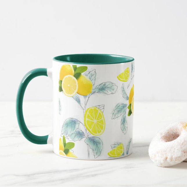 TROPICAL Citrus SUMMER FRUIT Orange lemon Slice  Mug (With Donut)