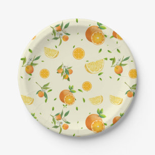 TROPICAL Citrus SUMMER FRUIT Orange lemon Slice  Paper Plate