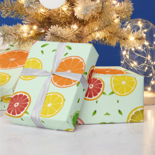 TROPICAL Citrus SUMMER FRUIT Orange lemon Slice  Wrapping Paper
