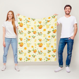 Tropical Citrus SUMMER Orange lemon Slice Fleece Blanket