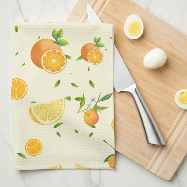 Tropical Citrus SUMMER Orange lemon Slice Tea Towel (Quarter Fold)