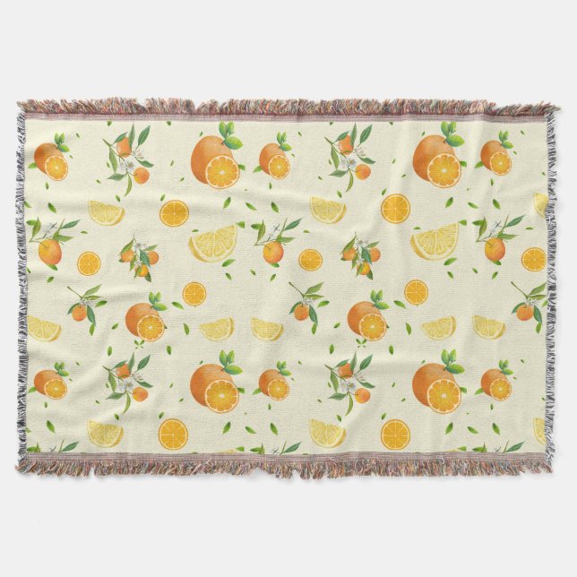 Tropical Citrus SUMMER Orange lemon Slice Throw Blanket (Front)