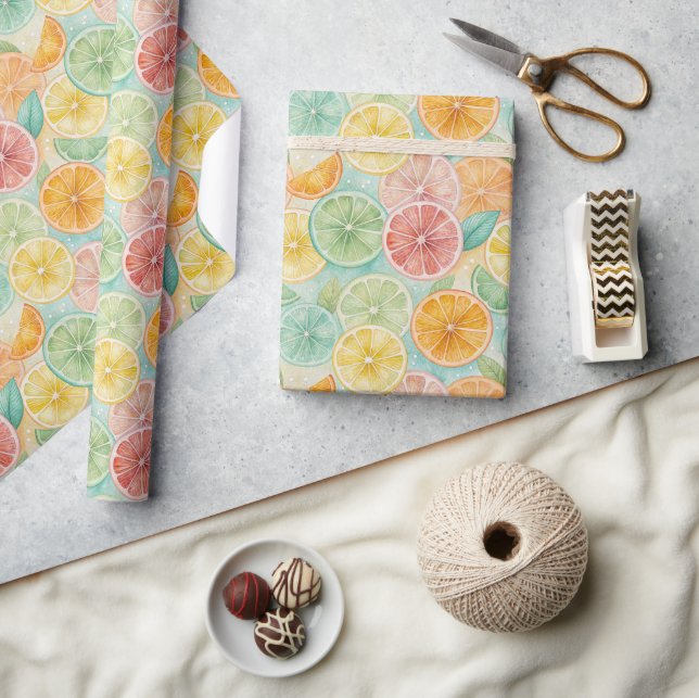 Tropical Citrus Watercolor Gift Wrap (Crafts)