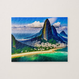 Tropical City Landscape With Mountains and Beach Jigsaw Puzzle