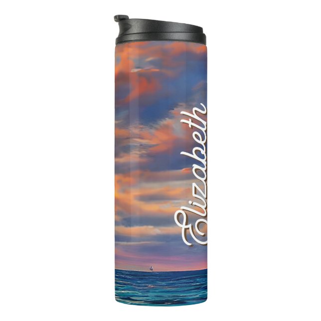 Tropical Clear Ocean Sunset Beach Thermal Tumbler (Rotated Right)