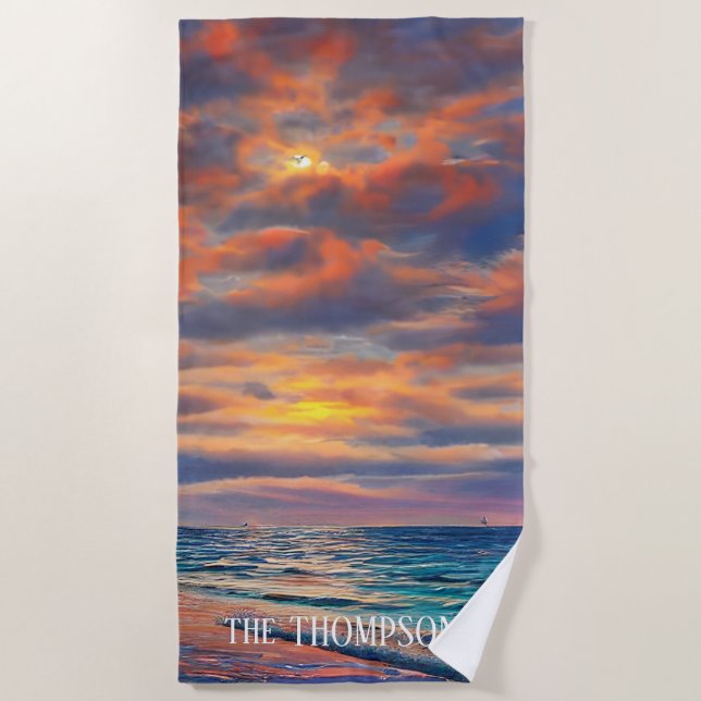 Tropical Clear Ocean Sunset Beach Towel (Front)