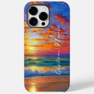 Tropical Clear Ocean Sunset with Personalised Name iPhone 14 Pro Max Case