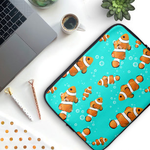 Tropical Clownfish & Bubbles Pattern Laptop Sleeve