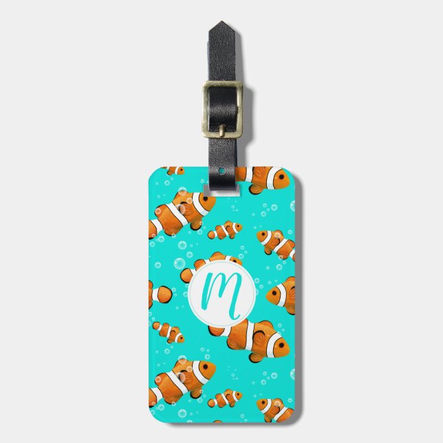 Tropical Clownfish & Bubbles Pattern Luggage Tag (Front Vertical)