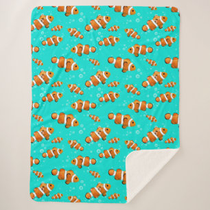 Tropical Clownfish & Bubbles Pattern Sherpa Blanket