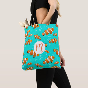 Tropical Clownfish & Bubbles Pattern Tote Bag
