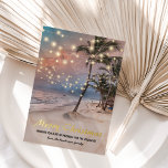 Tropical Coastal Beach Christmas<br><div class="desc">Vintage beach christmas holiday card featuring a sunset tropical beach setting with lush palm trees,  string gold foil lights,  seasons greetings,  and your name.</div>