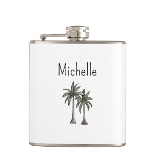 Tropical Coastal Beach Palm Trees Simple Hip Flask