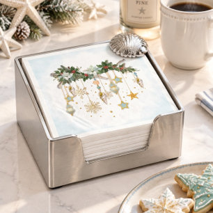 Tropical Coastal Christmas Foliage and Ornaments Napkin