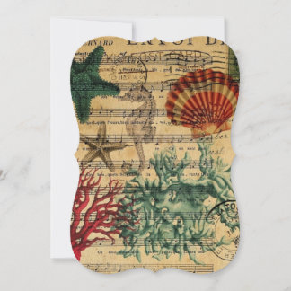 tropical coastal coral seashells seahorse invitation