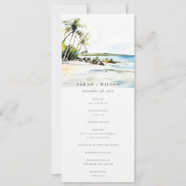 Tropical Coastal Destination Wedding Program Invitation (Front)