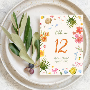 Tropical Coastal Hand Drawn 5x7 Table Number Card
