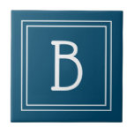Tropical Coastal Monogrammed Ocean Blue & White Tile<br><div class="desc">Modern & Stylish personalised monogram added to decorative chic simple updated decorative tile in tropical coastal Ocean Blue and white. Great gift idea! Easily customise with design tool to make it your own! Contact me at beachpausedesigns@gmail.com if you need help or have questions with this or any of our designs....</div>