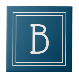 Tropical Coastal Monogrammed Ocean Blue & White Tile