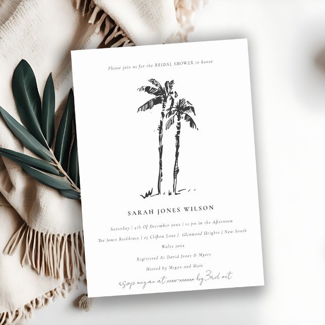 Tropical Coastal Palm Tree Sketch Couples Shower Invitation (Creator Uploaded)