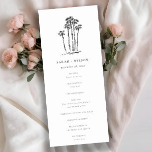 Tropical Coastal Palm Tree Sketch Wedding Program Invitation