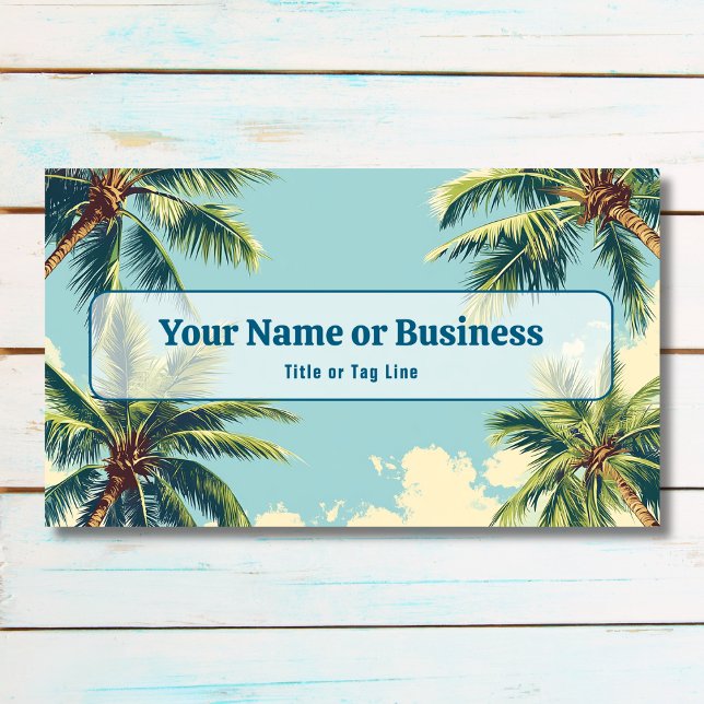 Tropical Coastal Palm Trees Retro Beach Business Card (Front - Tropical Coastal Palm Trees Retro Beach Business Card)