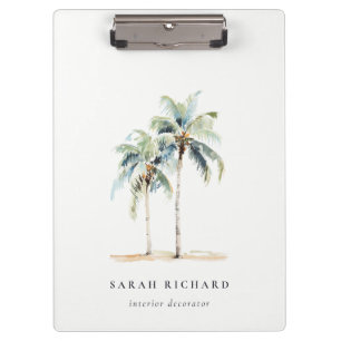 Tropical Coastal Palm Trees Watercolor Blue Green Clipboard